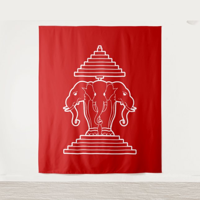 Erawan Three Headed Elephant Lao / Laos Flag Tapestry (Front)