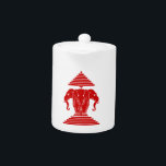 Erawan Three Headed Elephant Lao / Laos Flag Teapot<br><div class="desc">From 1952 until 1975 the country had a red flag, with a white three-headed elephant (the god Erawan) in the middle. On top of the elephant is a nine-folded umbrella, while the elephant itself stands on a five-level pedestal. The white elephant is a common royal symbol in Southeast Asia, the...</div>