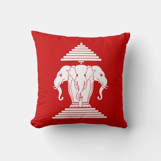 Erawan Three Headed Elephant Lao / Laos Flag Throw Pillow (Front)