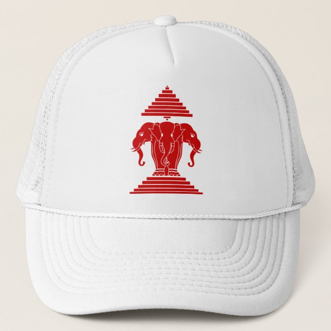 Erawan Three Headed Elephant Lao / Laos Flag Trucker Hat (Front)