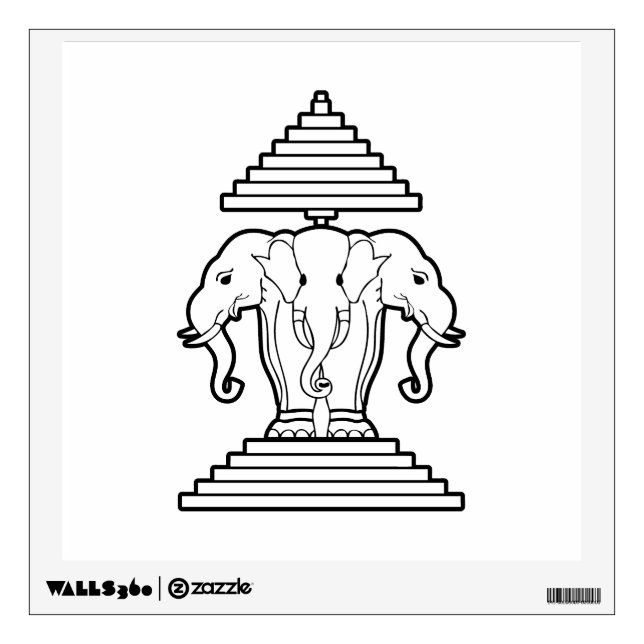 Erawan Three Headed Elephant Lao / Laos Flag Wall Sticker (Front)