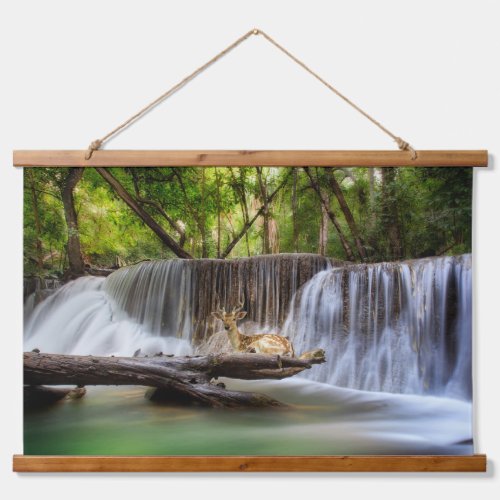 Erawan Waterfall with Deer Relaxing  Hanging Tapestry