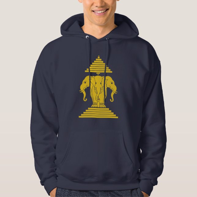Erawan Yellow 3 Headed Elephant Lao / Laos Flag Hoodie (Front)