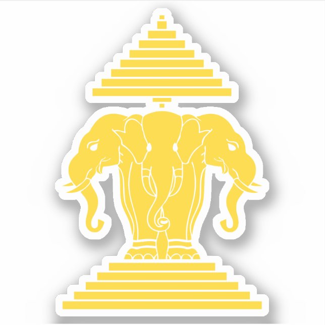 Erawan Yellow 3 Headed Elephant Lao / Laos Flag Sticker (Front)