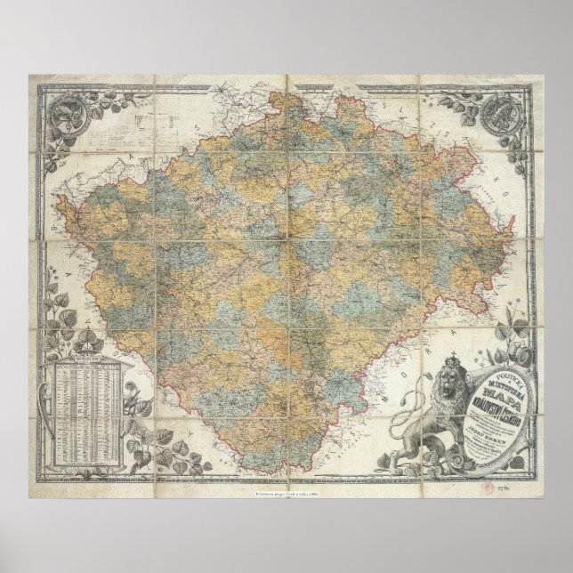 Erben's map of Bohemia, 1883 Czech Republic Poster (Front)