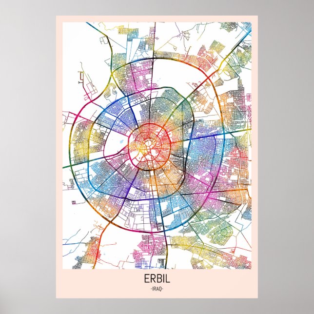 Erbil Iraq City Map Poster (Front)