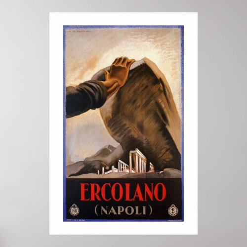 Ercolano Naples Italian art deco travel ad Poster