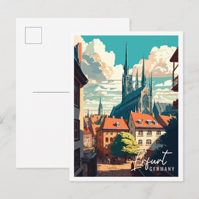 Erfurt Germany vintage travel illustration Postcard (Front/Back)