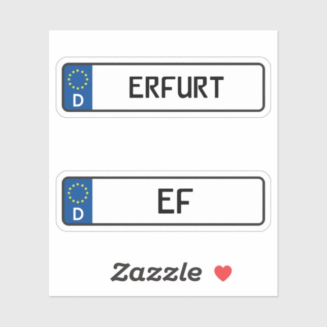 Erfurt kennzeichen, German Car License Plate Sticker (Sheet)