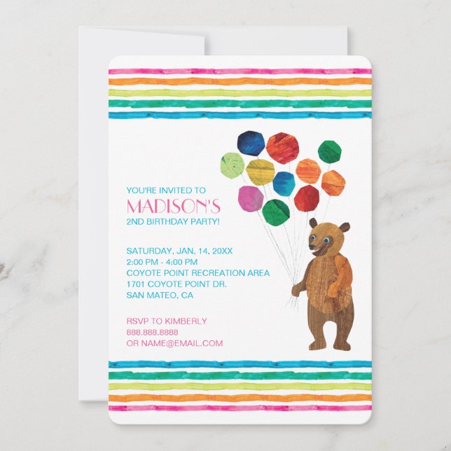 Eric Carle | Beary Girl Striped Birthday Invitation (Front)