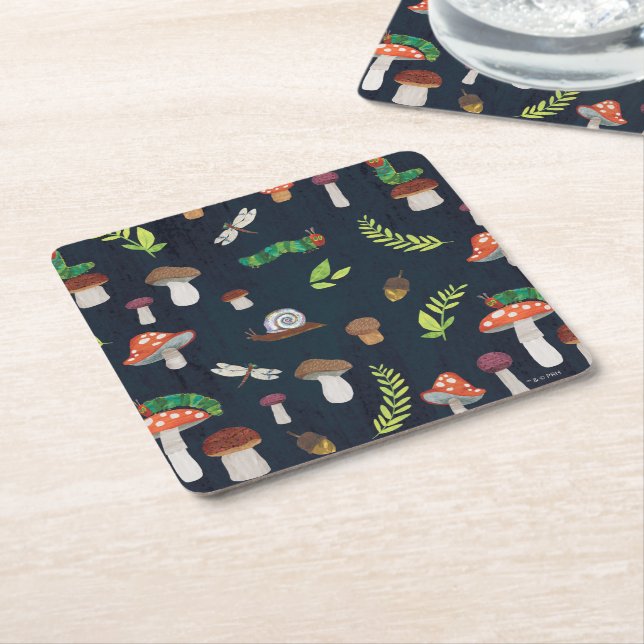 Eric Carle | Bugs and Mushrooms Pattern Square Paper Coaster (Angled)