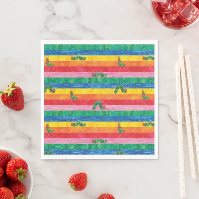 Eric Carle | Caterpillar Rainbow Stripe Pattern Napkins (Insitu)