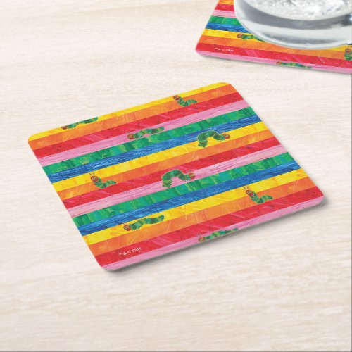 Eric Carle  Caterpillar Rainbow Stripe Pattern Square Paper Coaster