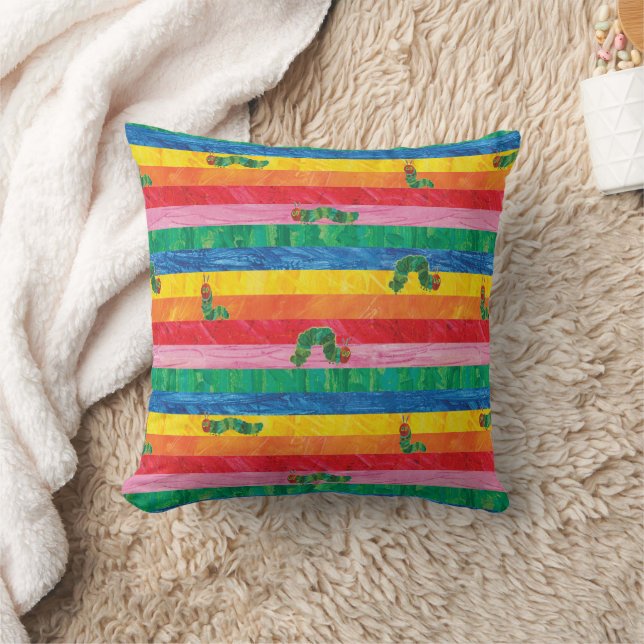 Eric Carle | Caterpillar Rainbow Stripe Pattern Throw Pillow (Blanket)
