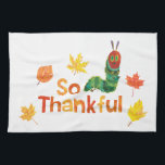 Eric Carle | So Thankful Caterpillar Kitchen Towel<br><div class="desc">Express gratitude with the So Thankful Caterpillar design, inspired by Eric Carle’s beloved The Very Hungry Caterpillar. This charming artwork features the iconic caterpillar alongside the heartfelt phrase "So Thankful, " surrounded by vibrant, nature-inspired elements. Rendered in Carle’s signature hand-painted style, the design radiates warmth, positivity, and a sense of...</div>