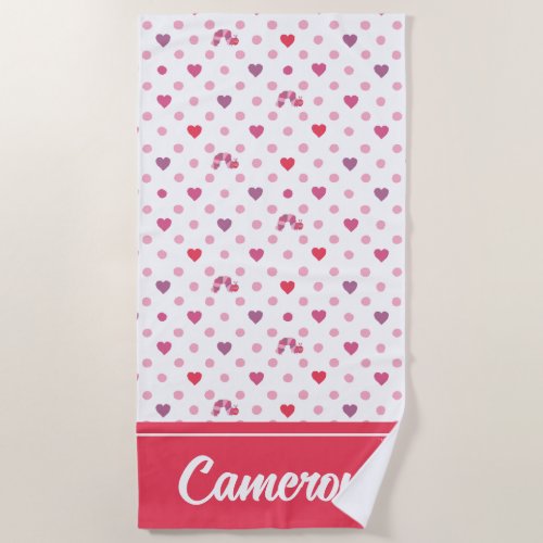 Eric Carle  Valentine Heart Polka Dot Pattern Beach Towel