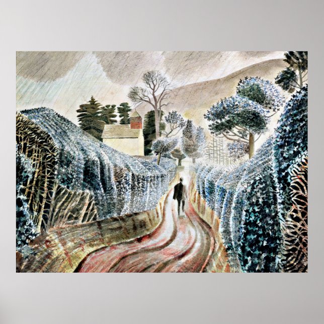 Eric Ravilious art, Wet Afternoon, Poster (Front)
