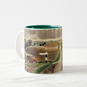 Eric Ravilious art, Wiltshire Landscape, Two-Tone Coffee Mug
