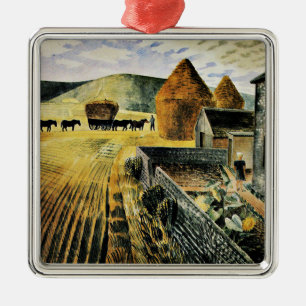 Eric Ravilious - Furlongs, famous painting, Metal Ornament