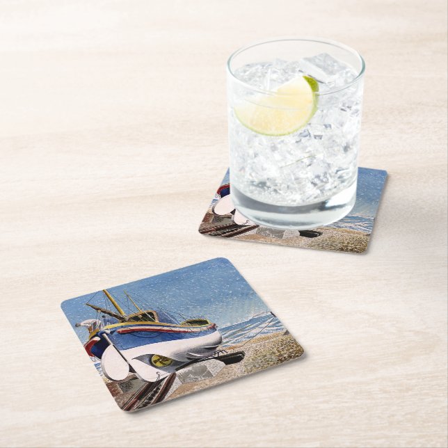 Eric Ravilious - Lifeboat at Adelburgh,  Square Paper Coaster (Insitu)