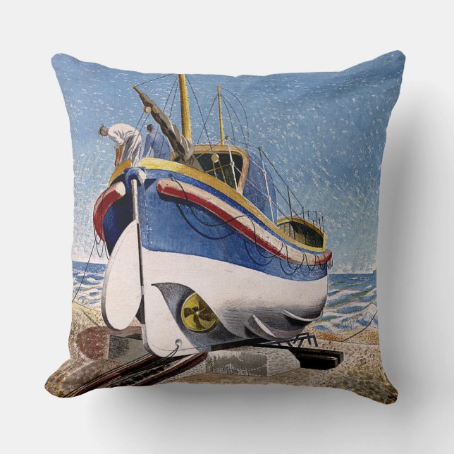 Eric Ravilious - Lifeboat at Adelburgh,  Throw Pillow (Front)