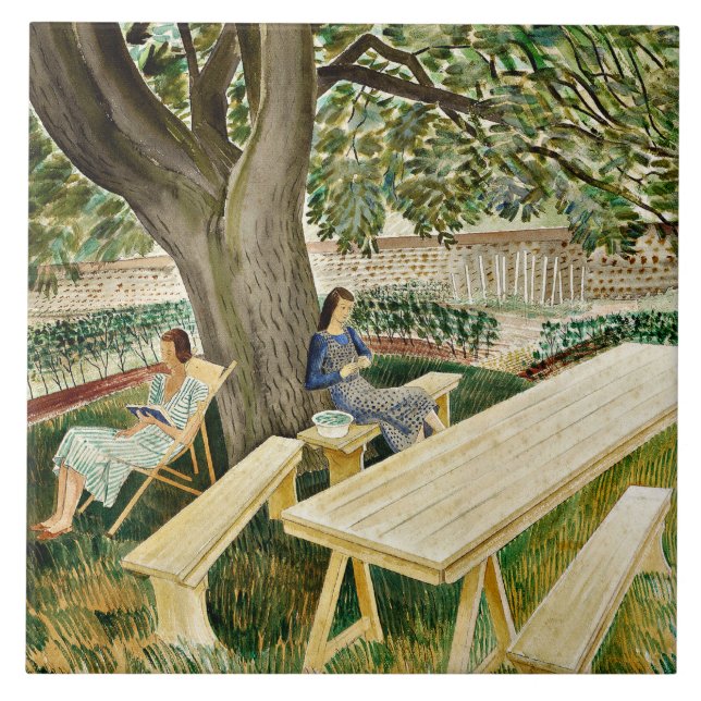 Eric Ravilious - Two Women in a Garden, fine art Ceramic Tile (Front)