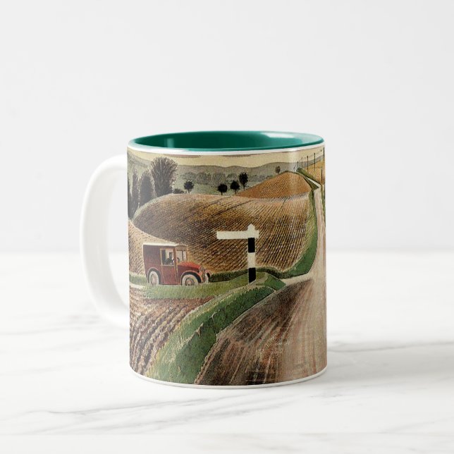 Eric Ravilious - Wiltshire Landscape, Two-Tone Coffee Mug (Front Left)