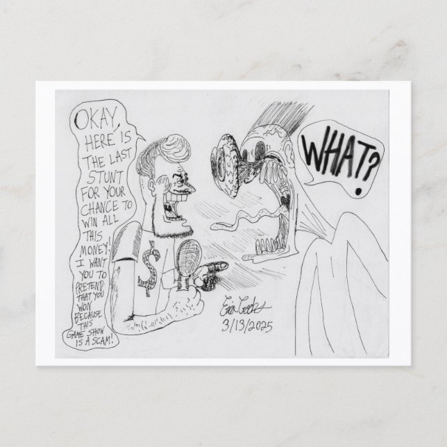 Erica Crooks Comics : Game Show scam Holiday Postcard (Front)