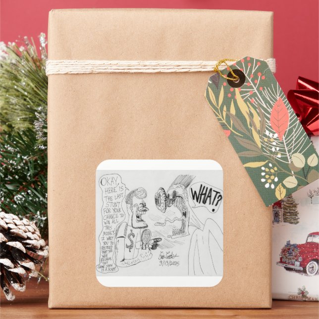 Erica Crooks Comics : Game Show scam Square Sticker (Holiday)