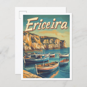 Ericeira Portugal Vintage Travel Illustration Postcard