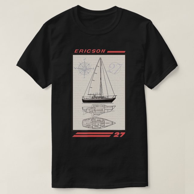 Ericson 27 Sailboat Line Drawing  T-Shirt (Design Front)