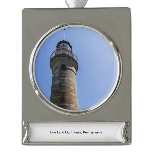 Erie Land Lighthouse Silver Plated Banner Ornament