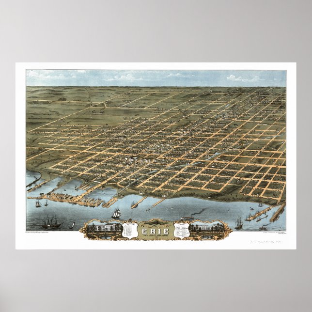 Erie, PA Panoramic Map - 1870 Poster (Front)