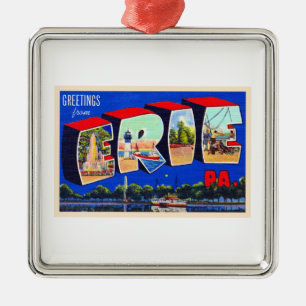 Erie Pennsylvania PA Vintage Large Letter Postcard Metal Ornament