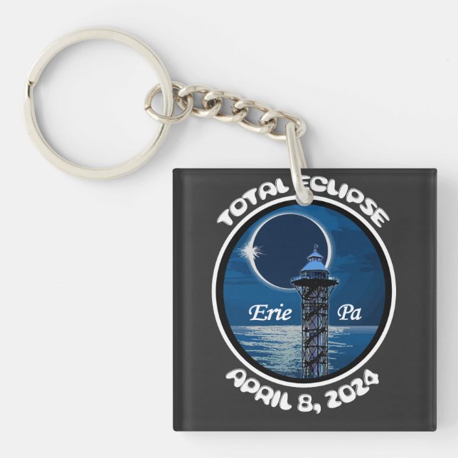 Erie Pennsylvania Total Solar Eclipse April 2024 Keychain (Front)