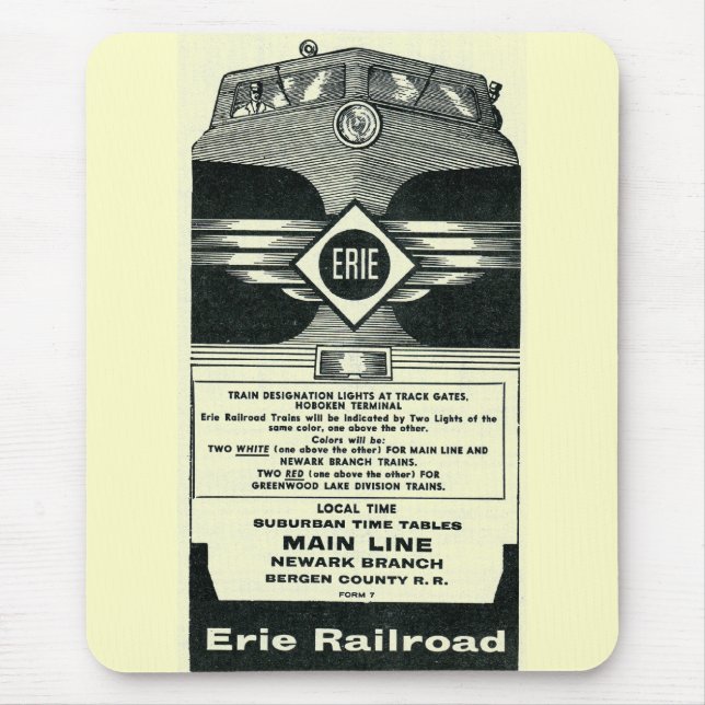 Erie Railroad Suburban Time Tables Cover 1958 Mouse Pad (Front)