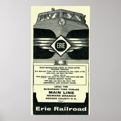 Erie Railroad Suburban Time Tables Cover 1958 Poster