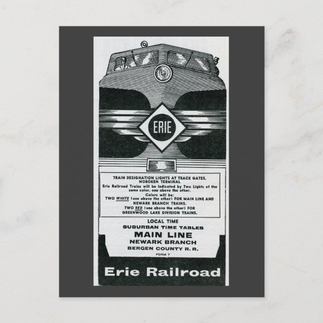 Erie Railroad Suburban TimeTables Cover 1958 Postcard (Front)