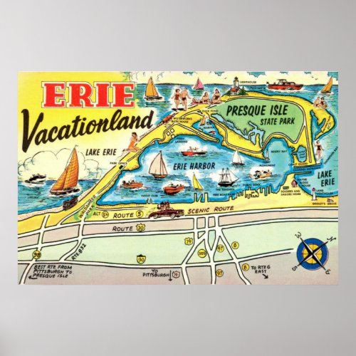 Erie Vacationland Vintage Poster Print