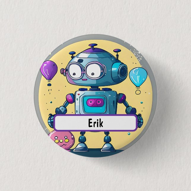 Erik the Brainy Bot With Custom Nametag Button (Front)