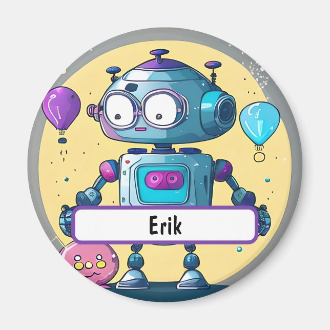 Erik the Brainy Bot With Custom Nametag  Magnet (Front)