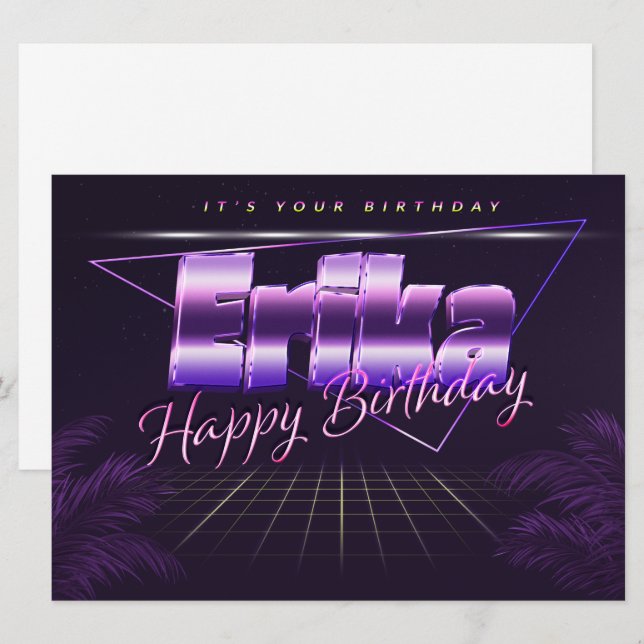 Erika Name First Name Purple Retro Card Birthday (Front/Back)