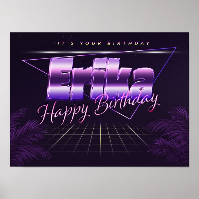 Erika Name Vorname lila retro Poster Geburtstag (Front)