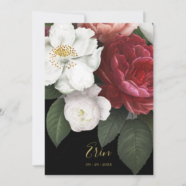 Erin Burgundy Rose Gold Elegant   Invitation (Back)