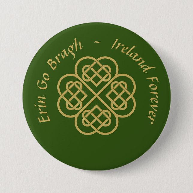 Erin Go Bragh Gold Celtic Shamrock   Button (Front)