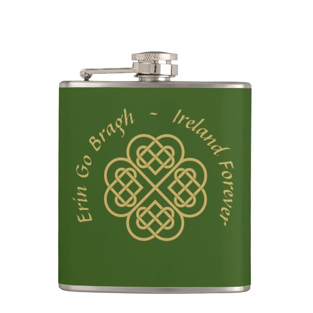 Erin Go Bragh Gold Celtic Shamrock   Flask (Front)