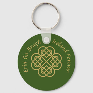 Erin Go Bragh Gold Celtic Shamrock Keychain
