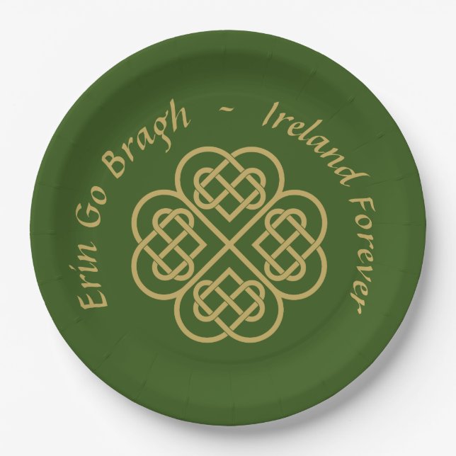 Erin Go Bragh Gold Celtic Shamrock   Paper Plates (Front)