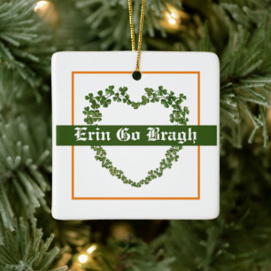 Erin Go Bragh Shamrock Heart Ceramic Ornament