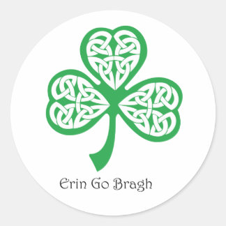 Erin Go Bragh shamrock with celtic knotwork Classic Round Sticker